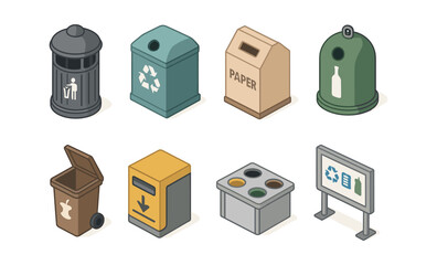 Various recycling and waste bins for environmental sustainability