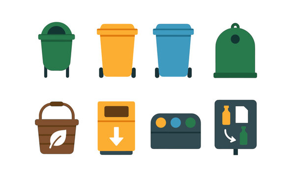 Colorful recycling bins and waste containers for efficient waste management