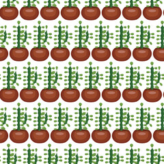 Cactus in a clay pot. Exotic plant. Seamless pattern. Vector illustration.