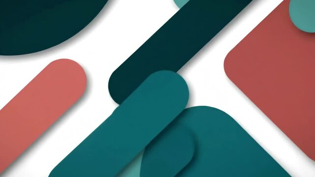 Abstract geometric design with rounded shapes and contrasting colors layered with drop shadows on a white background (AI Video)