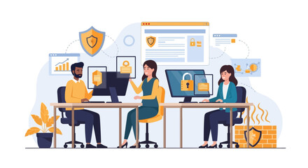 Team of Cybersecurity Experts Working on Data Protection and Security Solutions