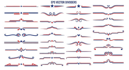 Red and Blue EPS Vector Dividers Collection of Decorative Design Elements