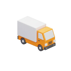 Orange and white 3d delivery truck icon isolated on transparent background