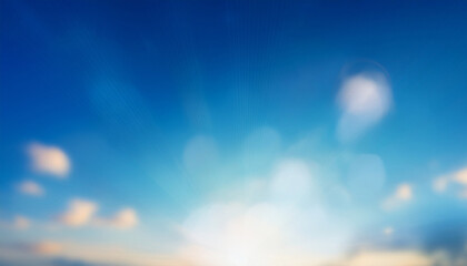 Fototapeta premium sun glare on background of clear bright blue sky abstract blurred natural background sun lights