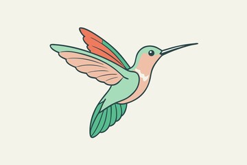 A charming stylized illustration of a hummingbird illustration on white background