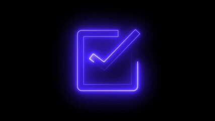 Glowing neon blue checkmark icon animation with black background. - Powered by Adobe