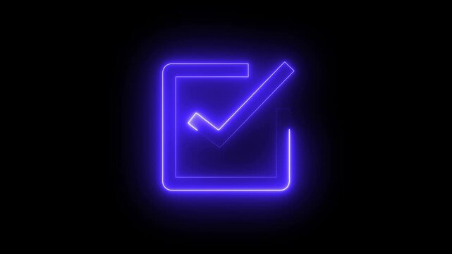Glowing neon blue checkmark icon animation with black background.