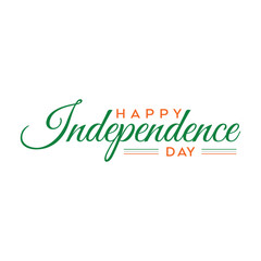 Happy Independence Day Calligraphic Typography Text with Tri Color Indian Flag Background Design. Happy Independence Day text Vector