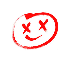 Fototapeta premium black Crossed Out hand drawing brush paint Smiley Face PNG - Dead Emoji, Unhappy Expression, Error Symbol, or Cancelled Fun Icon, dead smile, Hundred Smiley Face , Graffiti Smiling Face Emoticon 