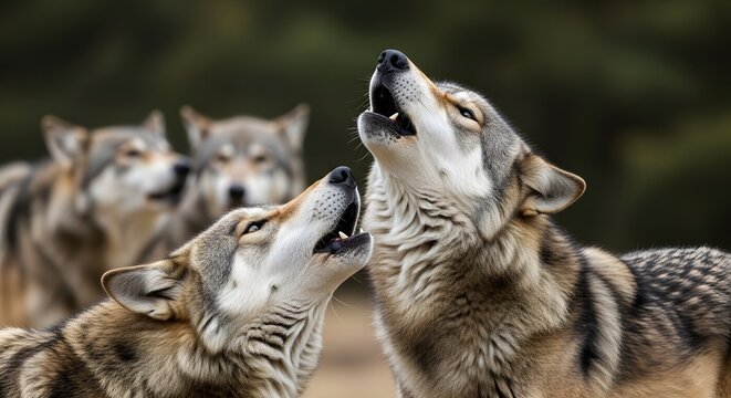 Two Wolves in Close-Up, Vocalizing in a Forest Setting