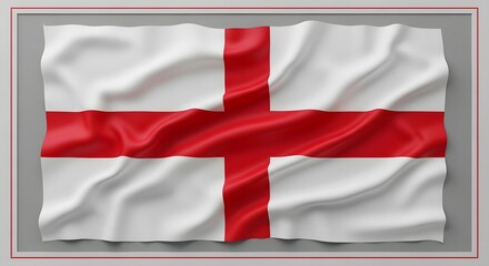 Fototapeta premium Waving English Flag with Red Cross on White Fabric, Framed in Gray