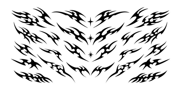Set of black neo tribal element design, neo tribal tattoo set 