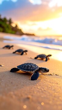 Baby turtles sunset beach walk.