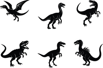 Collection of Six Silhouettes of Various Dinosaurs