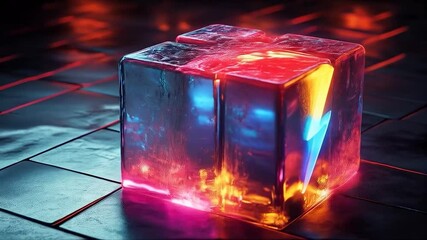 Neon Lightning Bolt in a Cubic Ice Cube - Powered by Adobe
