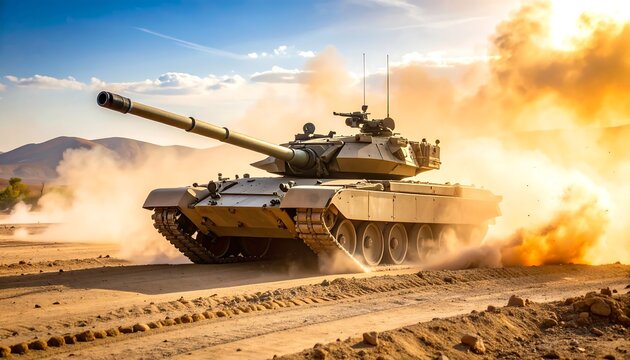 Tank Desert Maneuver Sunset Dust.
