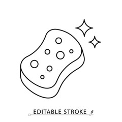 Sponge icon in minimal linear style with editable stroke. Symbol of cleaning, hygiene, sanitation, household chores, scrubbing, disinfection and home maintenance visuals. Cleaning, hygiene.