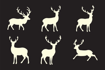 Deer silhouettes set vector illustration, black deer silhouette icon bundle