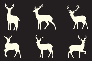 Deer silhouettes set vector illustration, black deer silhouette icon bundle