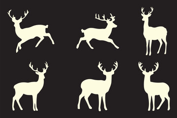 Black deer silhouette cutout. Set of elk animal silhouette on transparent background