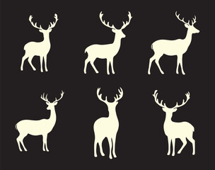 Black deer silhouette cutout. Set of elk animal silhouette on transparent background