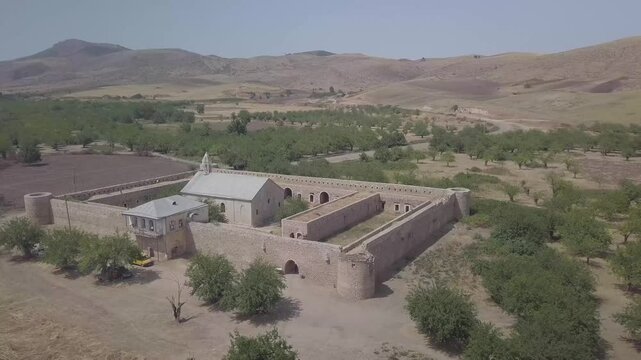 Drone view showing the historic Amaras Monastery near Sos village in Nagorno-Karabakh, Azerbaijan