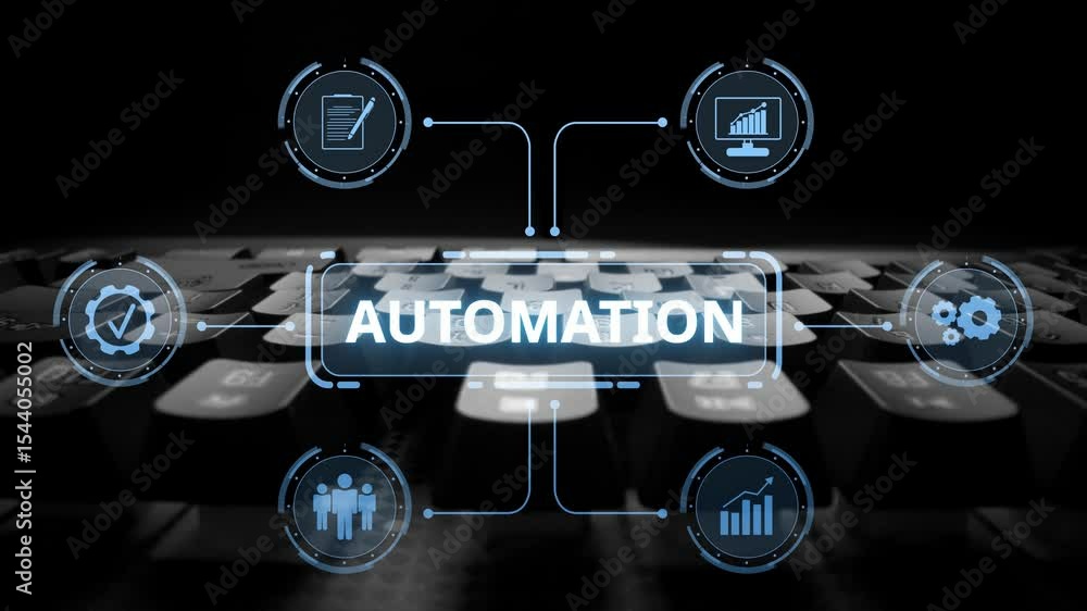 Poster modern automation drives workflow efficiency by connecting systems, people, and data. with intellige