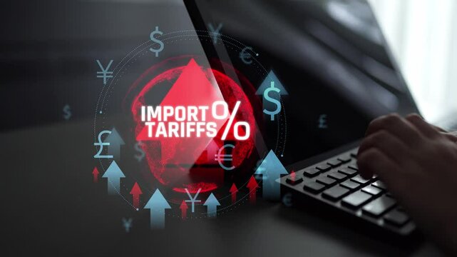 Global Import Tariffs and Tax Impact on International Trade with Currency Symbols and Financial Growth Indicators. Consignment.