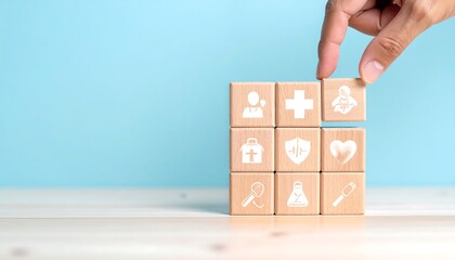 Hand placing health icon block.