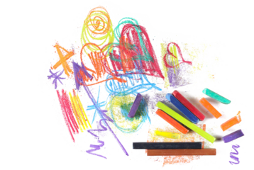 Grunge hand drawn colorful scribble hard pastel, isolated on white