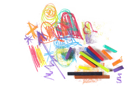 Grunge hand drawn colorful scribble hard pastel, isolated on white - Powered by Adobe