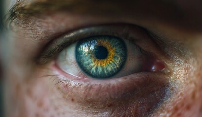 Close-Up of a Mesmerizing Human Eye with Striking Blue and Yellow Iris