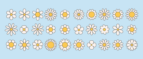 Set of groovy simple flowers. Abstract floral geometric design. Vector illustration in flat style