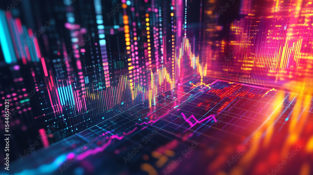 Aufkleber Abstract representation of stock market data with colorful lines and grid patterns displayed