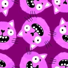Halloween animals seamless cats pattern for wrapping paper