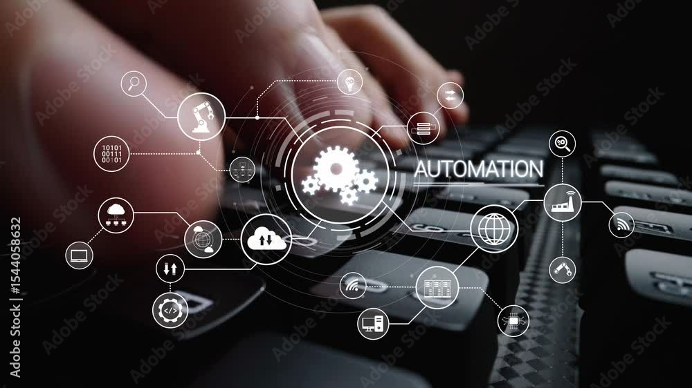 Poster modern automation drives workflow efficiency by connecting systems, people, and data. with intellige