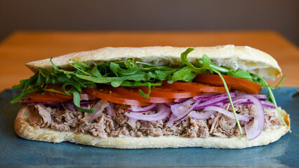 Gourmet Tuna Sandwich with Fresh Toppings on Artisan Bread
