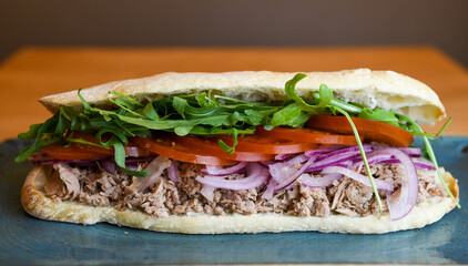 Gourmet Tuna Sandwich with Fresh Toppings on Artisan Bread