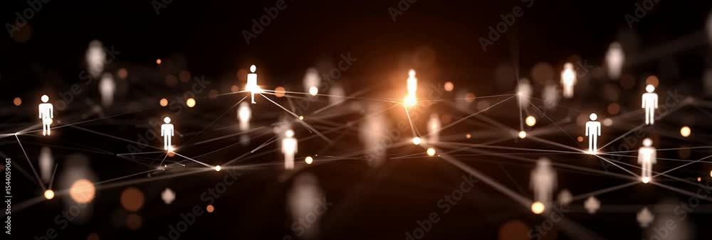 Poster connections with people icons on a dark background, a banner for a social network or digital marketi