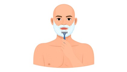 Bald Man Shaving Beard.