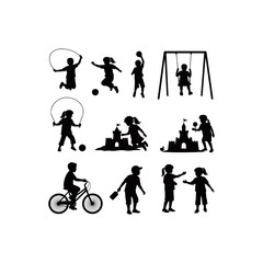 Fototapeta premium children silhouette vector playing bicycle jump rope and swing