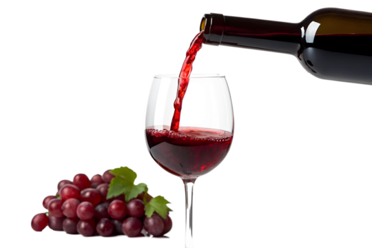 Rich Red Wine Pouring into a Glass with Grapes