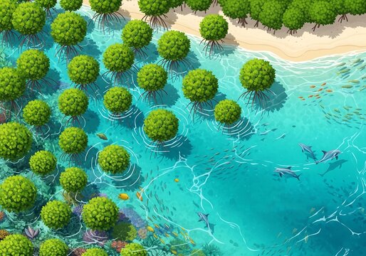 Vector image of Mangrove forest, world mangrove day. International mangrove day to raise awareness of the importance of mangrove forests for the environment. For posters, banners and advertisements