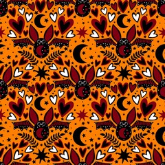 Halloween animals cartoon seamless bats monsters pattern for wrapping and kids clothes print and party accessories