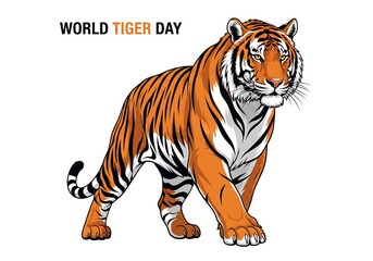 Obraz premium International Tiger Day social media template vector illustration. International Tiger Day. Suitable for banners, greeting cards, templates, etc. Tiger on white background 