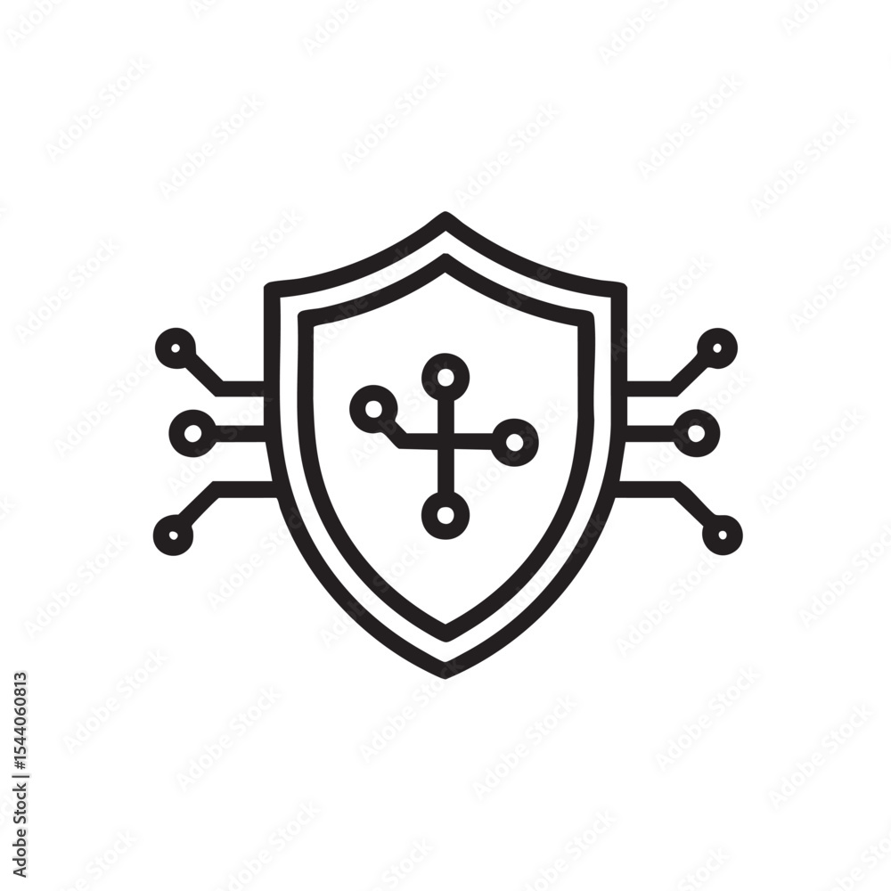 Poster cybersecurity concept with shield and circuit lines for protection