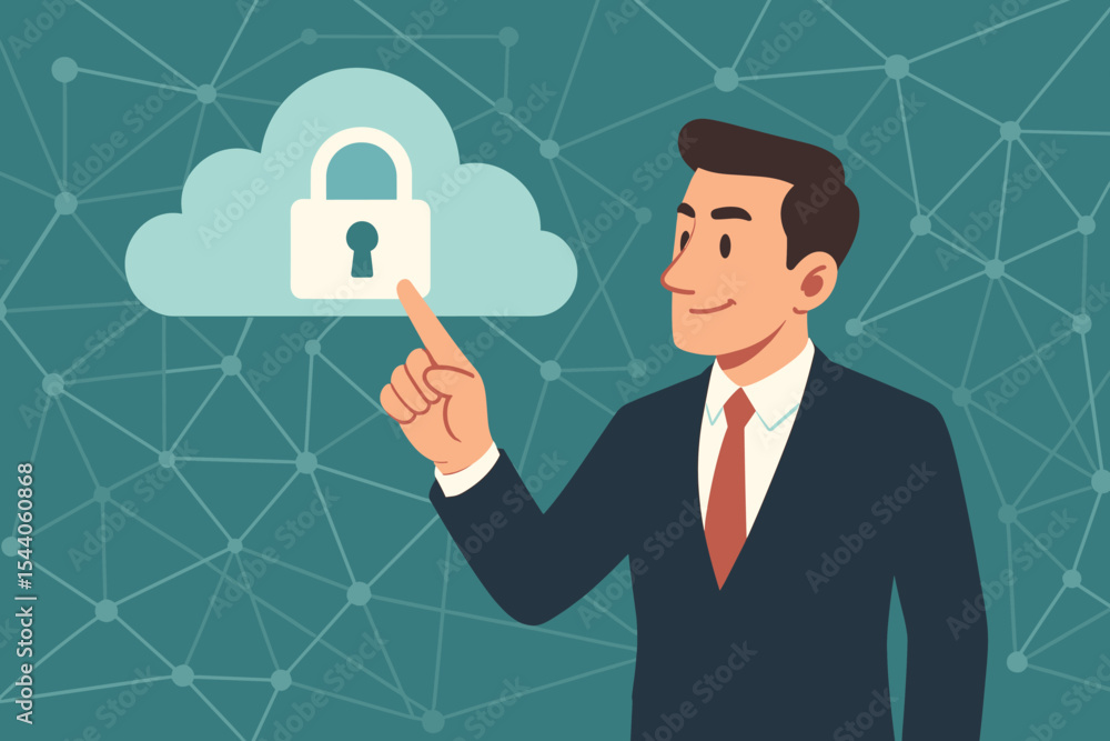 Aufkleber businessman touching cloud with padlock. cybersecurity concept for data protection and secure networ
