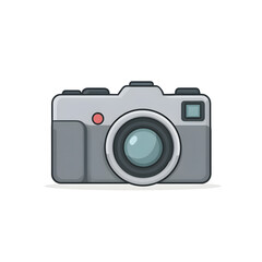 flat vector illustration of a camera icon for mobile UI, minimal design, no gradients no shadows, bold outlines, white background