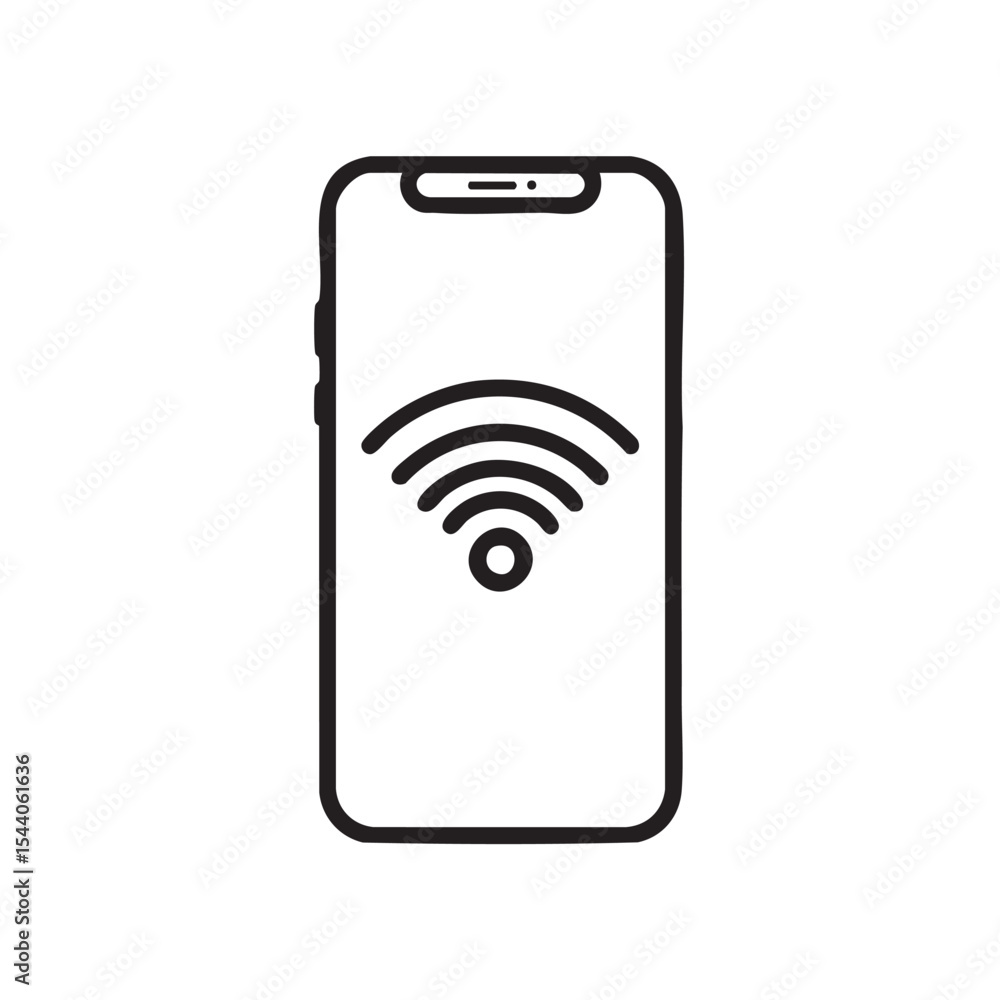 Poster mobile device showing wireless connection symbol