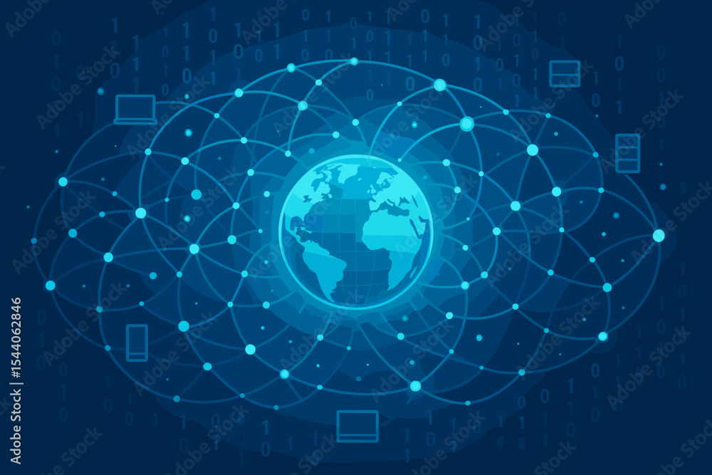 Poster global network connection concept. abstract technology background. world map globe with glowing node